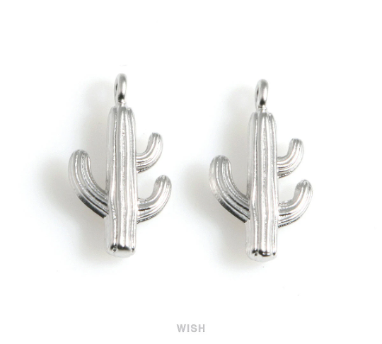 Cactus Pendants in Matte Gold, Solid Cactus Charm / MMG-532-P