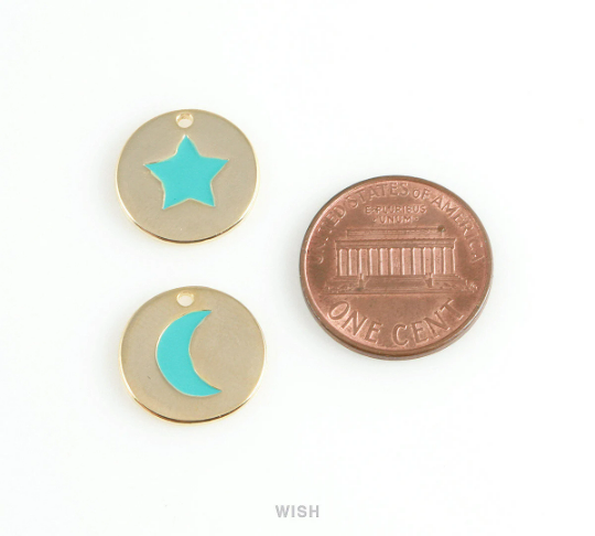 Turquoise Crescent Disc Pendants in Gold, Crescent Charm / MG-407-P