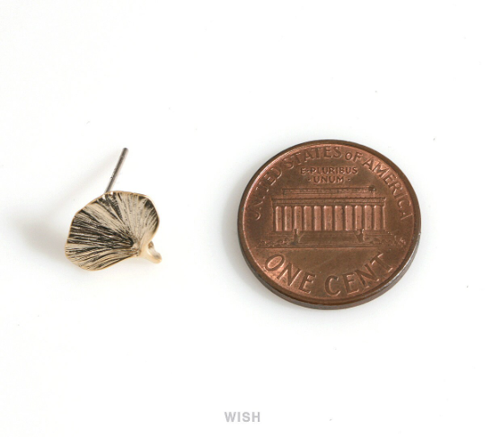 Ginkgo Leaf Stud Earrings in Matte Rhodium, Textured Ginkgo Earrings / MMRH-636-E