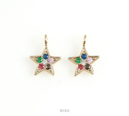 Silver Star with Birthstone Pendant, Multi Color Star Charm / MRH-409-P