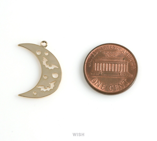 Bats in Crescent Pendant in Rhodium, Bats and Crescent Charm / MRH-484-P