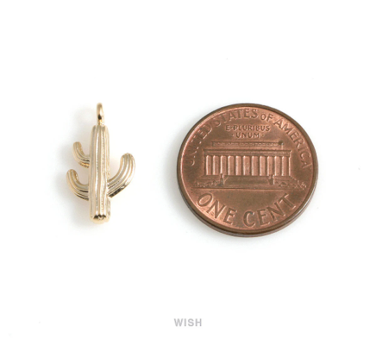 Cactus Pendants in Matte Rhodium, Solid Cactus Charm / MMRH-532-P