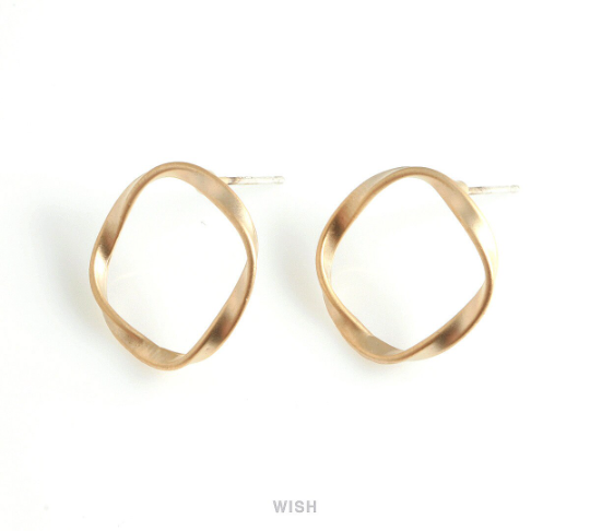 Twisted Circle Stud Earrings in Matte Rhodium, Twisted Circle Studs / MMRH-433-E