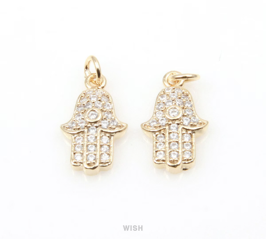 Gold Hamsa Pendant with 26 Cubic Zirconia, Cubic Zirconia in Hamsa / CG-053-P