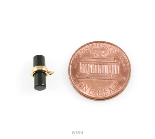 Jet Tube Stone Charm in Gold, Gemstone Framed Pendant / SJTG-060-P