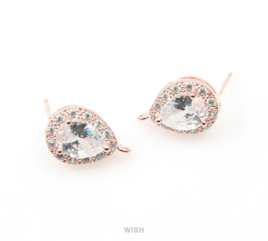 Teardrop Cubic Ear Post in Rhodium, 12 Sub Cubic Zirconia / CRH-003-E