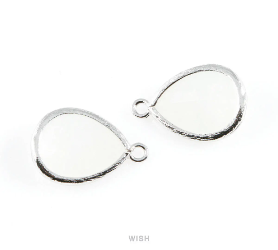White Alabaster Teardrop Glass Charm in Gold, Framed Drop Glass Gem / GWAG-005-P