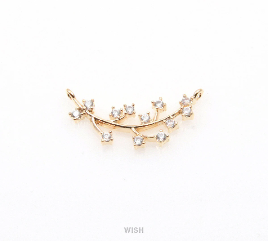 Cubic Leaves and Branch Pendant in Rhodium, CZ Leaves Charm / CRH-060-P