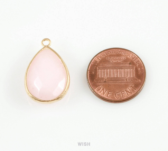 Mint Synthetic Stone Charms in Matte Rhodium, Framed Teardrop Pendant / SMTMRH-010-P