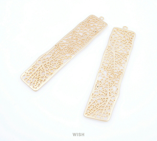 Mesh Bar Pendants in Matte Rhodium, Rectangle Net Charms / MMRH-054-P (Large)