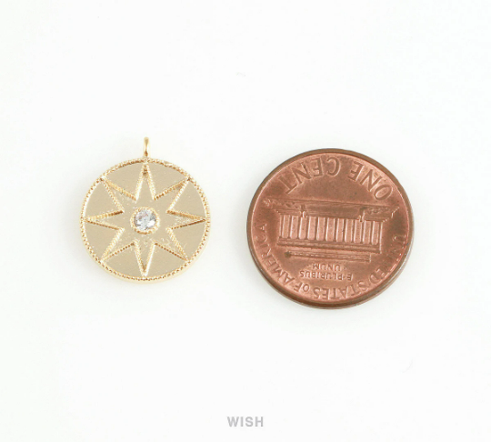 Star Disc with Cubic Zirconia Pendant in Matt Gold, Star Coin Charm / MMG-413-P