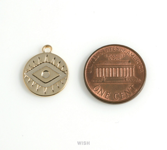 Evil Eye Disc in Matte Rhodium, Evil Eye Coin Charm /MMRH-473-P