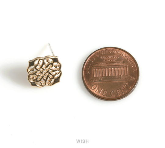 Unique Patterned Stud Earrings in Matt Gold, Oriental Patterned Ear Studs, Strip Woven Stud Earrings / MMG-605-E