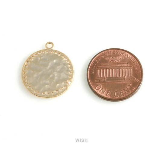 Hammered Disc Pendant in Matt Rhodium, Hammered Coin Charm / MMRH-447-P