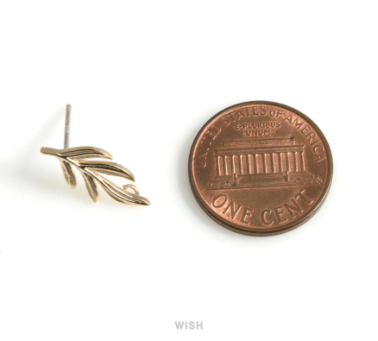 Rosemary Stud Earrings in Matte Rhodium, Herb Leaf Ear Studs / MMRH-492-E