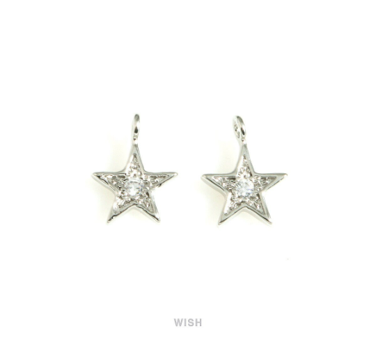 Star Cubic Zirconia Charms in Gold, Star Pendants with a Rhinestone/ MG-725-P