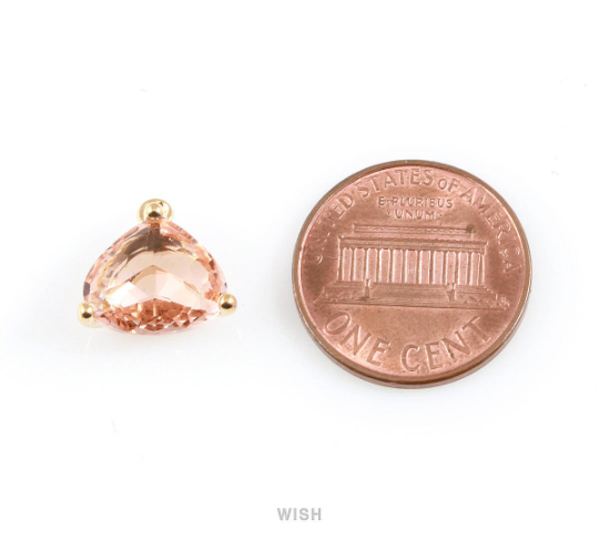 Smoky Quartz Pear Shape Glass Charm in Gold, Framed Pendant / GSQG-042-P