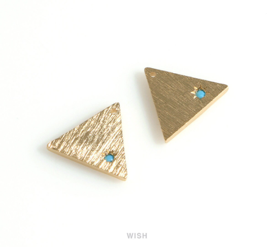 Triangle Charm with a Turquoise in Matte Gold, Triangle Pendant / MMG-669-P