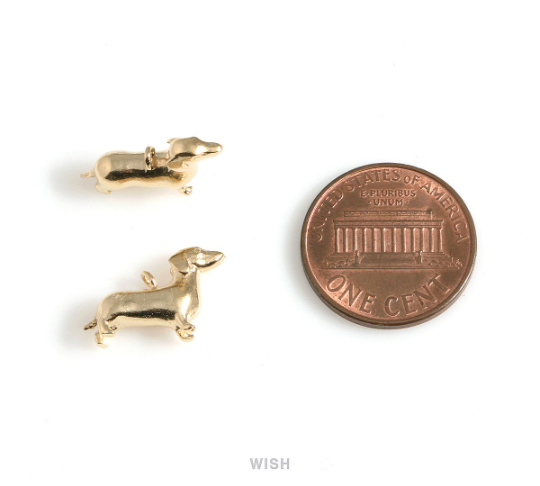 Dachshund Pendants in Matte Gold, Sausage Dog Charm / MMG-566-P