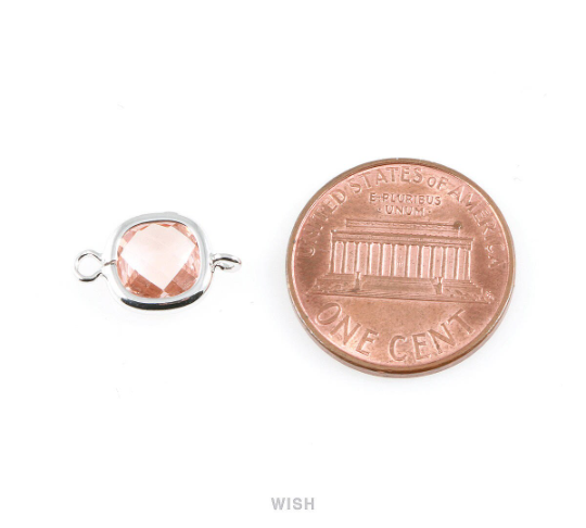 Amethyst Faceted Glass Connector in Rhodium, Square Framed Connector / GTZRH-041-P