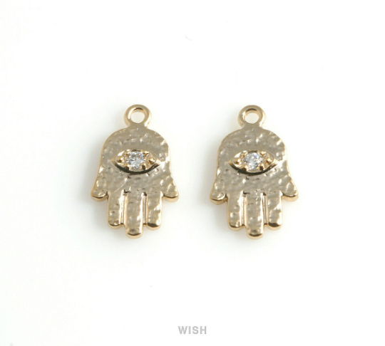 Cubic Zirconia Hamsa Pendant in Matte Rhodium, CZ Hamsa Charm / MMRH-460-P