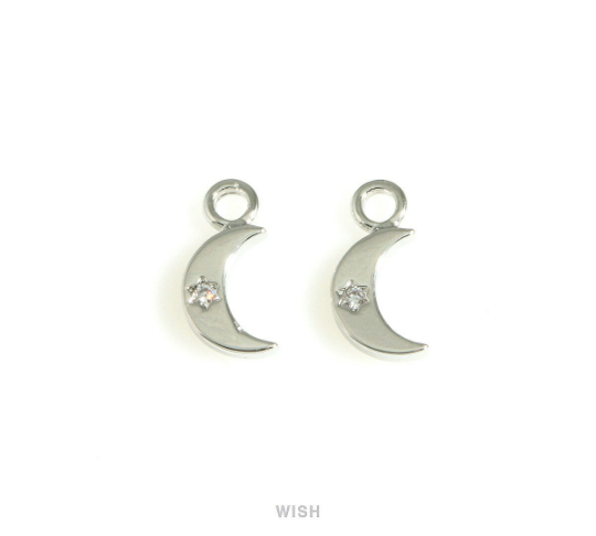 Crescent Cubic Zirconia Charms in Gold, Crescent Pendants with a Rhinestone/ MG-726-P