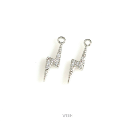 Thunderbolt Cubic Zirconia Charms in Gold, Lightning Pendants with Seven Rhinestone / MG-721-P