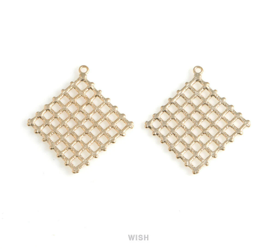 Diamond Pattern in Matte Rhodium, Diamond Shaped Charm /MMRH-595-P