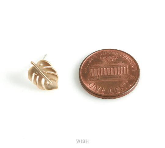Monstera Leaf Stud Earrings in Matte Rhodium, Monstera Leaf Ear Studs / MMRH-435-E