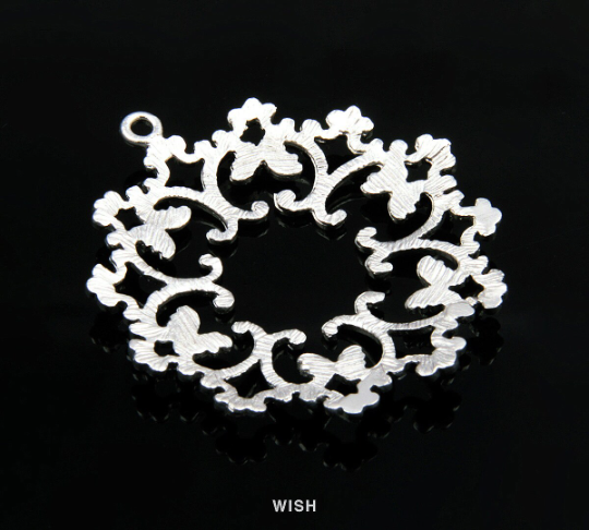 Round Oriental Pendants in Matte Rhodium, Butterfly Theme Charms / MMRH-124-P