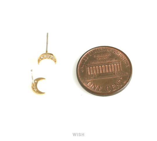 Cubic Zirconia Crescent Stud Earrings in Matte Gold, Crescent Stud Earrings / MG-716-E