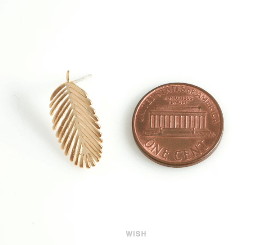 Banana Leaf Stud Earrings in Matte Rhodium, Palm Tree Leaf Studs / MMRH-434-E
