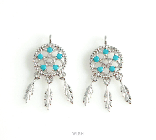 Turquoise Dreamcatcher Pendants in Gold, Dreamcatcher Charm / MG-441-P