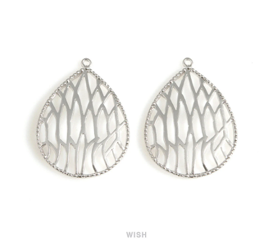 Geometric Teardrop Pendant in Matte Rhodium, Geometric Drop Charm / MMRH-644-P