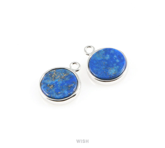 Lapis Lazuli Round Stone Charm in Gold, Gemstone Framed Pendant / SLLG-058-P