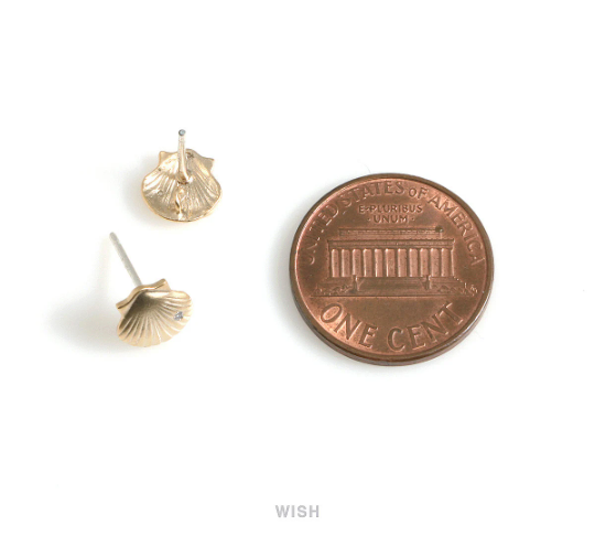 Seashell Stud Earrings in Matte Gold, CZ Scallop Seashell Studs / MMG-569-E