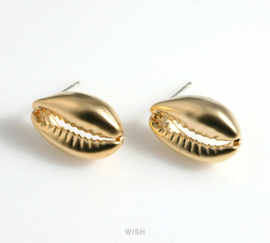 Cowry Seashell Stud Earrings in Matte Rhodium, Cowry Shell Earrings / MMRH-591-E