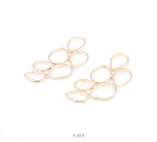 6 Teardrop Connectors in Matte Rhodium, Teardrop Charms / MMRH-037-C
