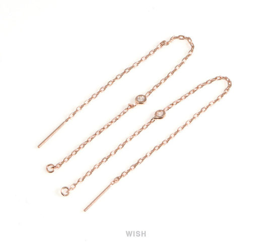 Silver Threader Earrings with a Cubic Zirconia, Chain Earrings / FRH-027-E
