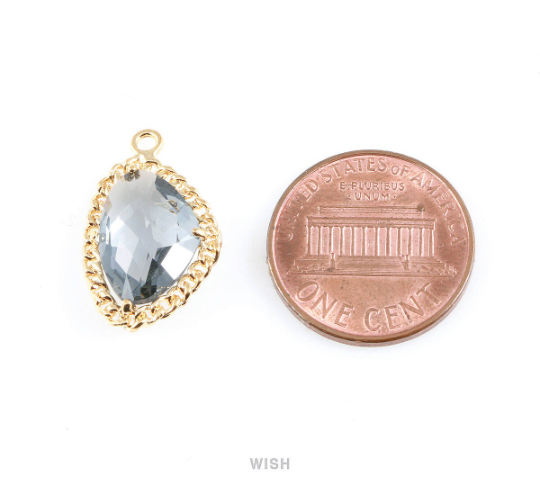 Charcoal Triangle Shape Pendants in Gold, Framed Triangle Charms / GCCG-034-P