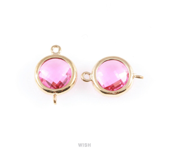 Ruby Faceted Glass Connector in Rhodium, Framed Round Connector / GRBRH-008-P