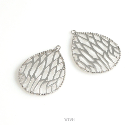 Geometric Teardrop Pendant in Matte Rhodium, Geometric Drop Charm / MMRH-644-P