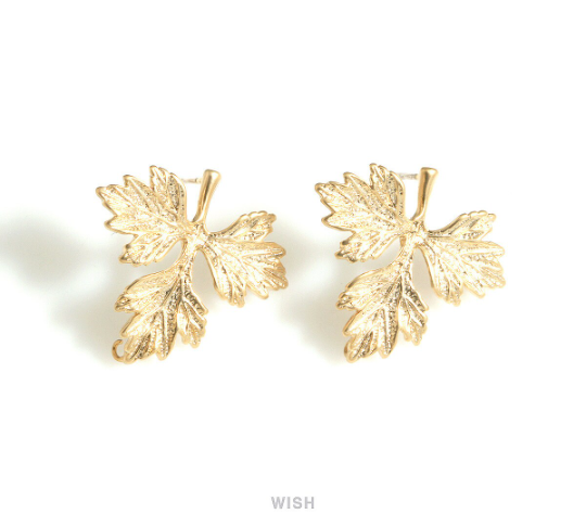 Maple Leaves Stud Earrings in Matte Gold, Maple Leaf Stud Earrings / MMG-715-E
