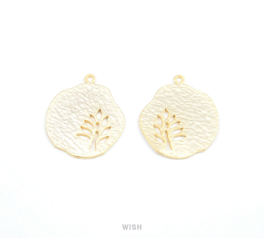 Tree in Pear Pendants in Matte Rhodium, Oak in Pear Charms / MMRH-083-P (Medium)