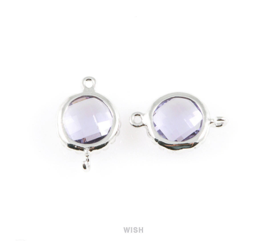 Amethyst Faceted Glass Connector in Gold, Framed Round Connector / GTZG-008-P