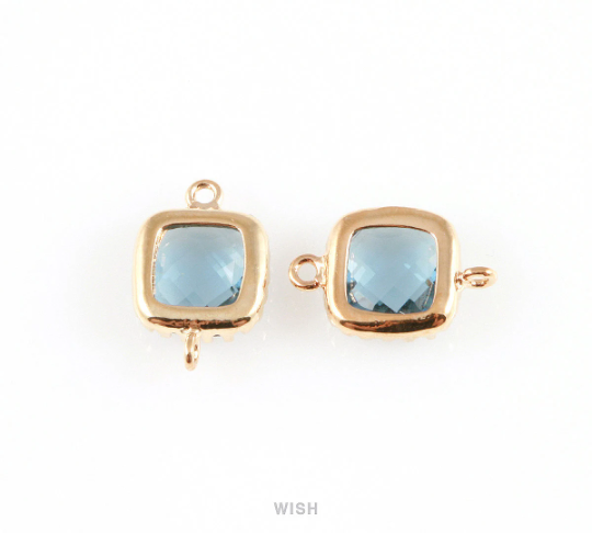Montana Blue Faceted Glass Connector in Rose Gold, Framed Square Connector / GMBRG-007-P