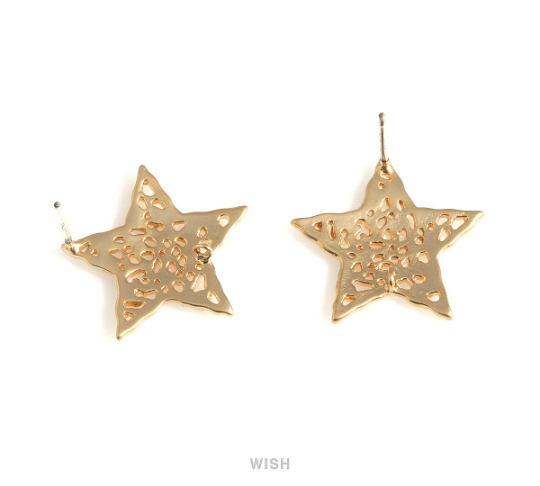 Mesh Star Stud Earrings in Matte Gold, Large Star Post Earrings / MMG-703-E