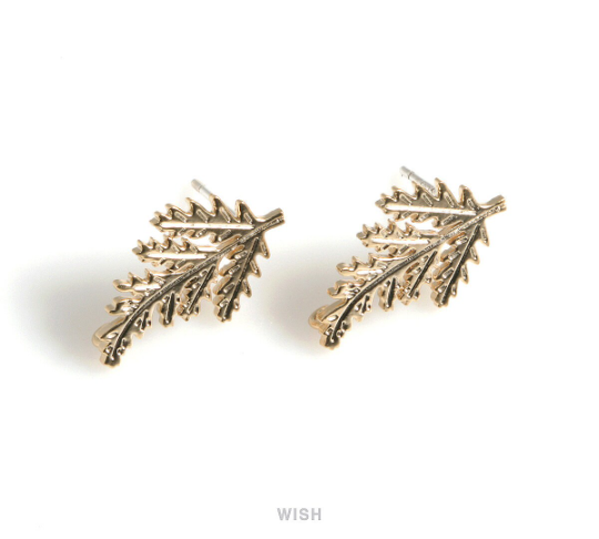 Fir Tree Stud Earrings in Matte Rhodium, Fir Tree Branch Ear Studs / MMRH-559-E