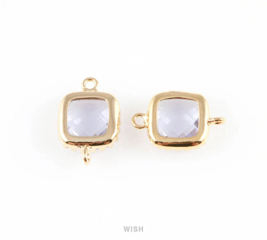 Amethyst Faceted Glass Connector in Rhodium, Framed Square Connector / GTZRH-007-P