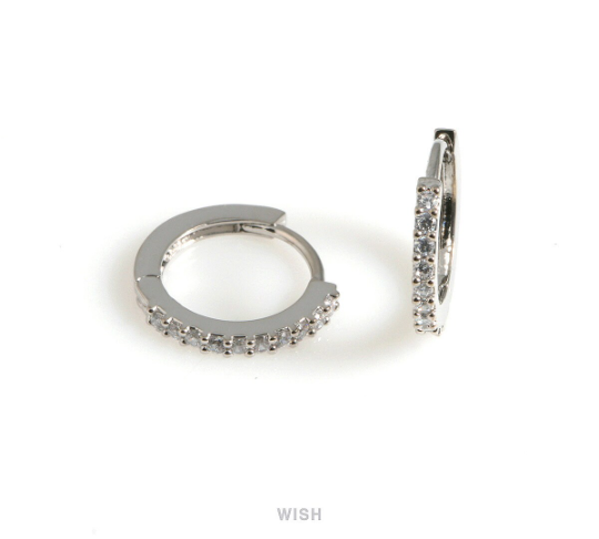 Cubic Zirconia Clip Hoop Earrings in Gold, 10 CZ Hoop Earrings / CG-083-E